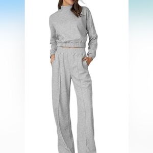 2 Piece Outfit Set Long Sleeve light grey Wide Leg pant set size m